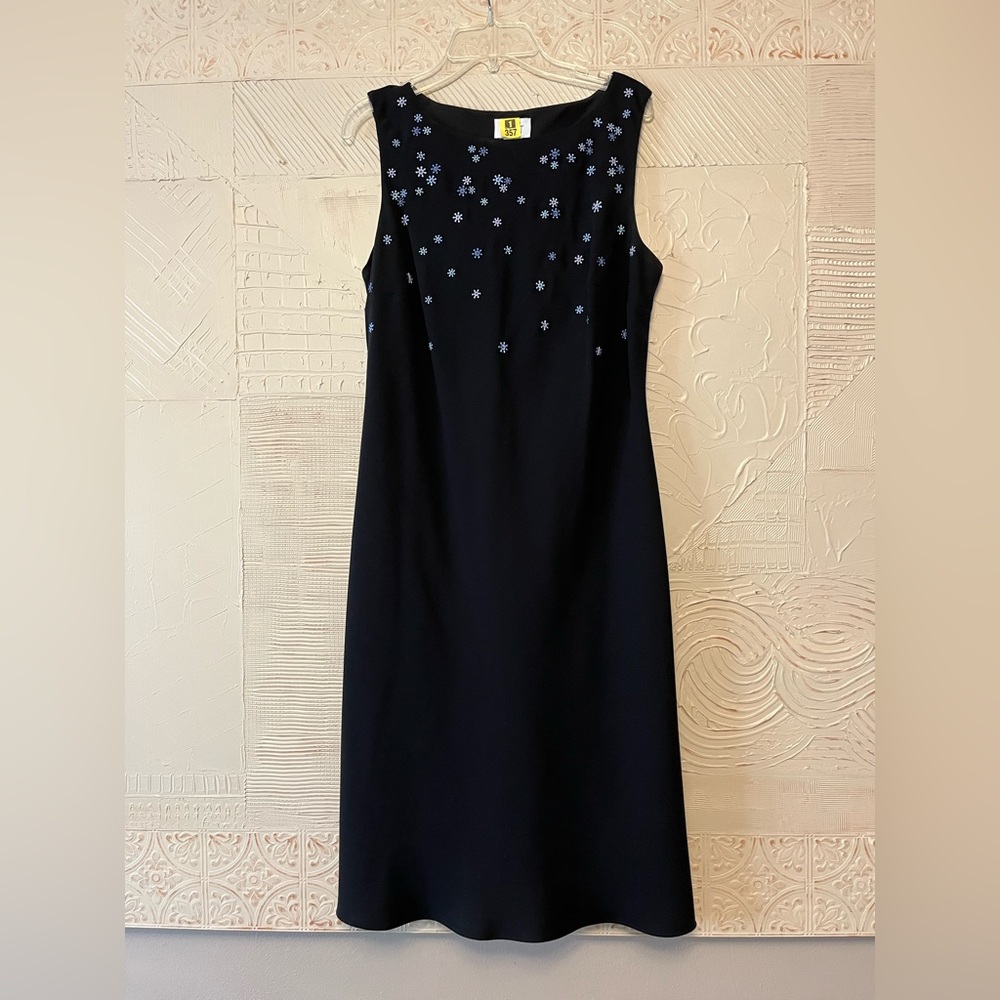 Very gently worn Black with embroidered blue flowers LOFT dress Size 8